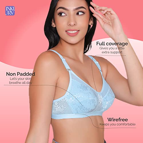 Image of INKURV Non-Padded Full Coverage Bra for Women with Cotton Blend Lining | Stylish and Stretchable Net Design | Fancy and Soft Bra for Women Daily use | Combo of 2 - Aura