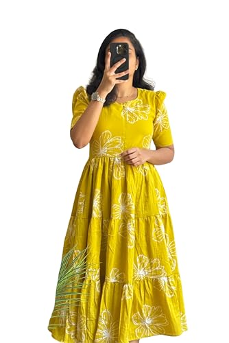 Image of Women's Rayon Floral Printed Midi Dress Short One Piece | Casual Wear