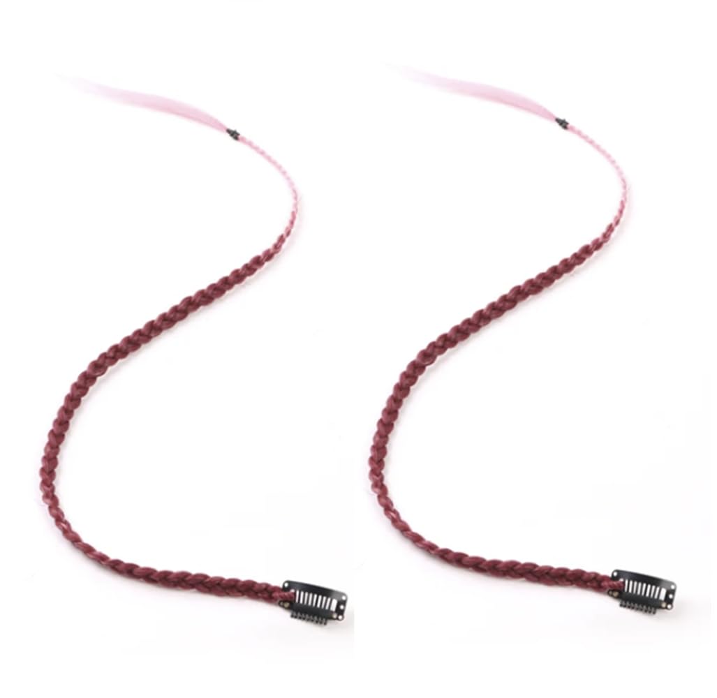 Hair Extensions Clip In Box Braids (Burgundy Pink - 1 Braid On A Clip), 20 inches
