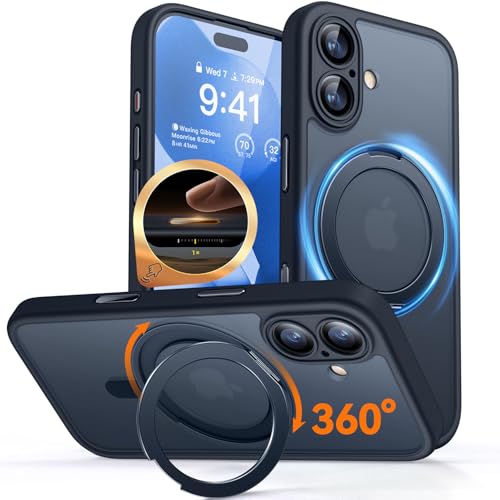 CANSHN Magnetic for iPhone 17 Case (6.3) with 360 Spin Stand[Camera Control] Upgraded [Full Camera Protection] Translucent Matte Phone Cover Black