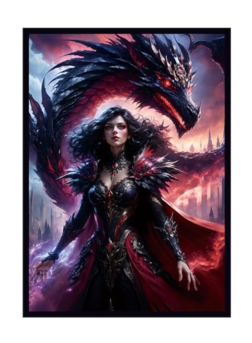 Katomula 100 Stück MTG-Kartenhüllen mit 100 Stück passgenauen Hüllen, matte Kartenhüllen mit Innenhüllen – passend für Karten in Standardgröße – Drache und Zauberin