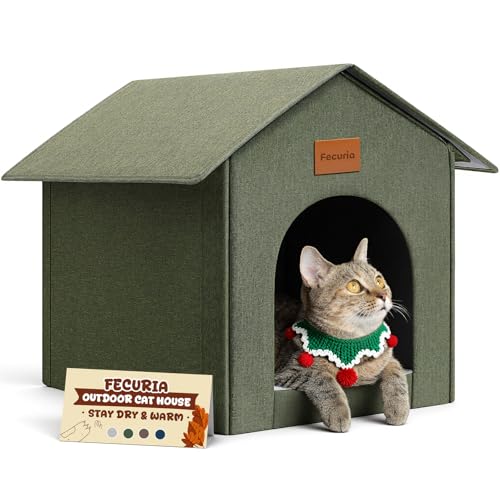 Fecuria Outdoor Cat House Weatherproof, Insulated Cat Dog Houses for