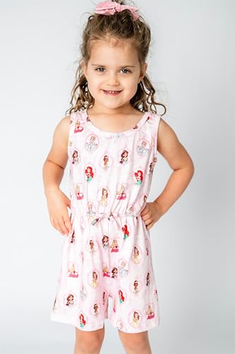 Image of Disney Princess Frozen Minnie Mouse Stitch Girls Romper With Pocket Sleeveless Jumpsuit One Piece Outfit For Toddlers & Kids