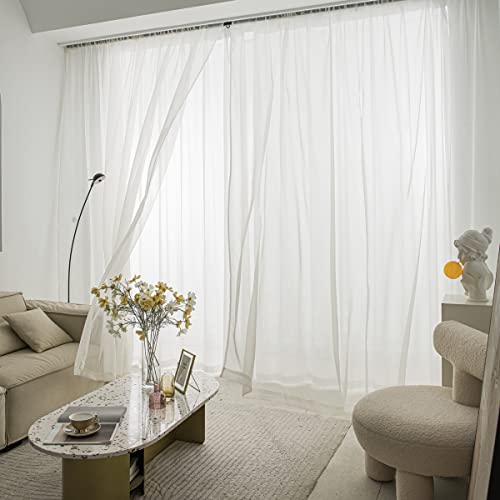 MOONVAN Windows Semi White Sheer Curtains 90 Inches Length 52 Inches Width 2 Panels Set Translucent Sheer Curtain Basic Rod Pocket for Bedroom Children Living Room Yard Kitchen