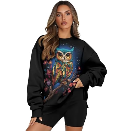 Yuowearedg Owl Tops for Women Plus Size XL Sweatshirt Long Sleeve Shirts Casual Fall Fashion Tunic C