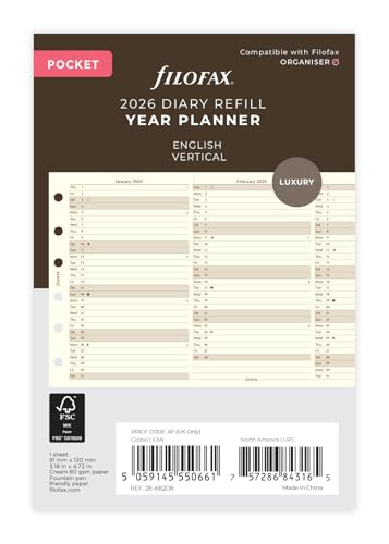ファイロファックス システム手帳 リフィル 2026年 1月始まり スモール バーチカルイヤープランナー クリーム 26-68208 正規輸入品