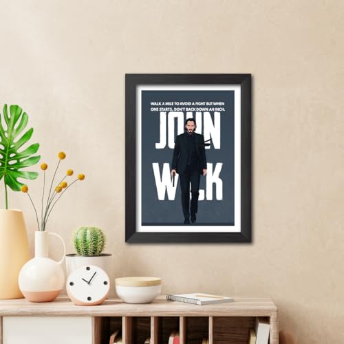 Image of TenorArts John Wick Poster Hollywood Movie Quotes Posters Vector Art Photo Frame Painting With Dark Wooden Texture (12inches x 9inches)