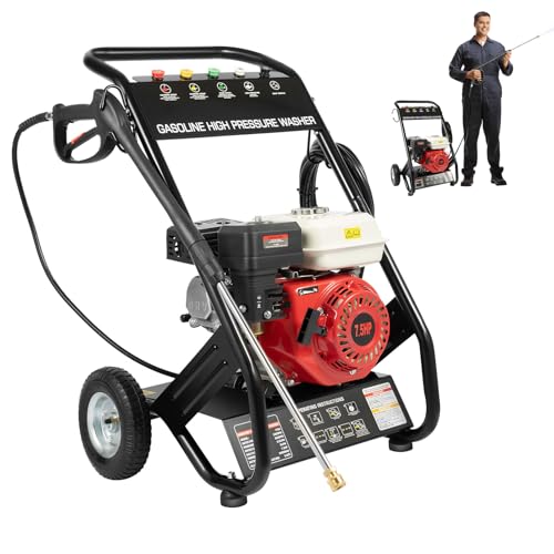 Lavadora de alta presión de gasolina, 170-190 bar, 2200 psi, con mangueras, tanques de combustible y 5 boquillas, 7,5 CV 3400 rpm, para suelos, plantas, vehículos