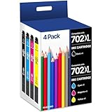 702XL 702 Ink Remanufactured for Epson 702XL 702 XL Ink Cartridges Combo Pack T702XL 702XL Ink Cartridges for Epson Printer Workforce Pro WF-3720 WF-3730 WF-3733 (Black, Cyan, Magenta, Yellow, 4 Pack)