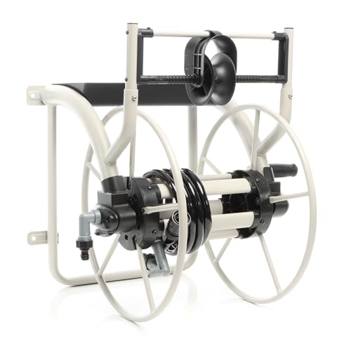 XPOtool Chariot Enrouleur de tuyau 60m Métal Montage mural avec Manivelle Tuyau Arrosage Dispositif Mobile Irrigation Mobile Jardin