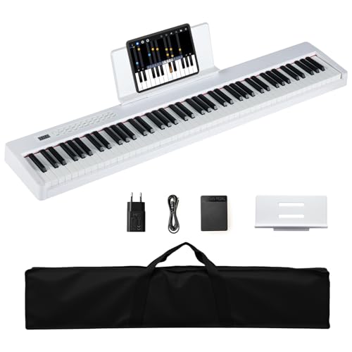 COSTWAY Piano Numérique 88 Touches avec Pupitre & Pédale, Clavier Électronique Portable avec Haut-Parleurs & Fonction MIDI & Sac, 380 Sons 128 Rythmes 88 Démos pour Débutants Enfants (Blanc)