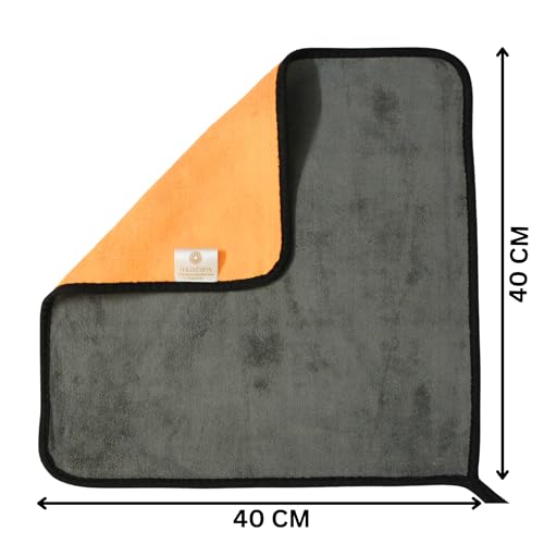 Image of MUSHIES 800 GSM Microfiber Cloth (40x40 cm, Pack of 4) Double Layered Highly Absorbent Heavy Plush Microfibre Towel Cloth for Car Cleaning, Washing, Drying, Polishing & Detailing (Orange)