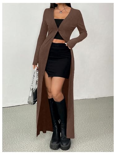 Image of GORGLITTER Women's Goth Long Cardigan Button Up Light Weight Long Sleeve V Neck Fitted Sweater Tops Gothic Clothes