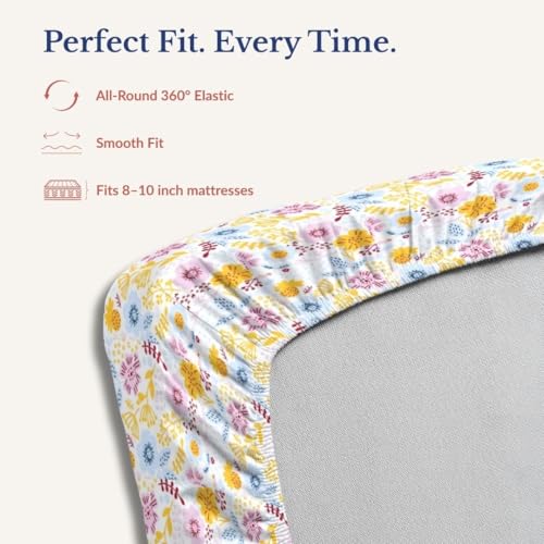 Image of Jaipur Weaves King Size Elastic Fitted Bedsheet,100% Pure Cotton King Size Fitted Bedsheet for Double Bed with 2 Pillow Covers, 240 TC, 72x78 Inches up to 8-inch Mattress, Floral(Sunny Floral Delight)
