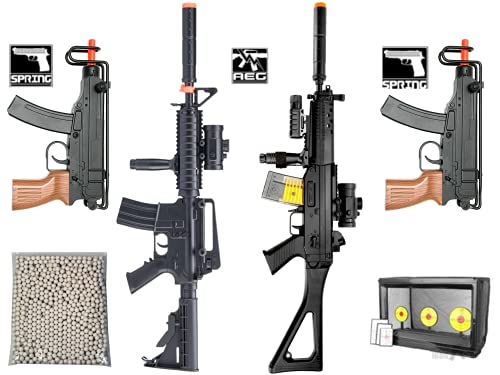 Airsoft Gun Starter Packs Bundle Deal Kit 2 Electric Full Auto Airsoft Rifle 2 Airsoft Spring Pistol with 5000 Bulldog Airsoft BBS 6mm
