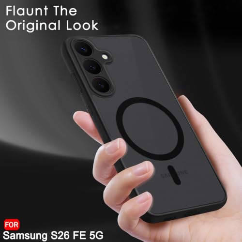 Image of TheGiftKart Hybrid Shockproof Back Cover Case for Samsung Galaxy SXVI FE 5G Compatible with MagSafe | Hard Back Cover Case for Samsung SXVI FE 5G (PC & TPU, Translucent Smoke Matte Back, Black Sides)