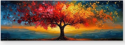 Leinwand Bilder Groß 120x30 cm XXL Wanddeko Wohnzimmer - Baum des Lebens Poster & Kunstdrucke Zimmer Deko Aesthetic - Abstrakt Moderne Kunst Bild...
