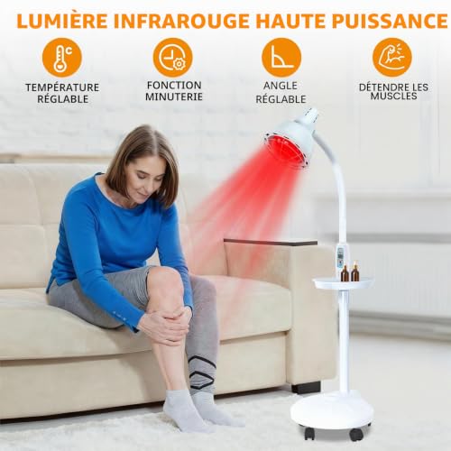 ARBGO Lampe infrarouge 275 W - Lampe chauffante infrarouge avec support - Lumière infrarouge - Température réglable - Projecteur rouge pour la légèreté des douleurs musculaires – vue 2