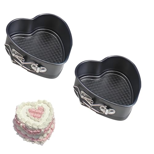 QhgPnt 2pcs 4 Inch Cake Tin, Heart Cake Tin, 11 Cm Mini Cheesecakes Tins Baking Pan, Non Stick Spring Form Heart Shaped Cake Tins, Cheesecake Tin with Removable Base for Baking, Cooking