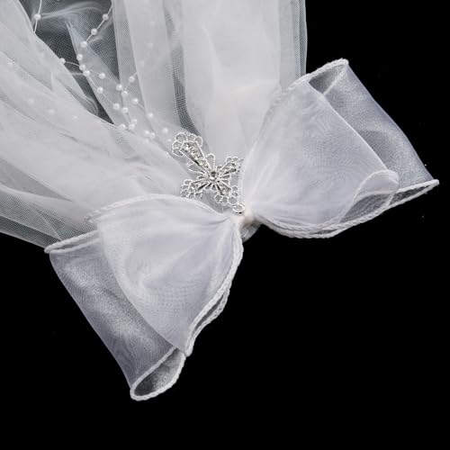 Merroyal First Communion Veil and Tiara Set, 24 inch White Veil with Rhinestone Cross Crown, Religious Ceremony Accessories3
