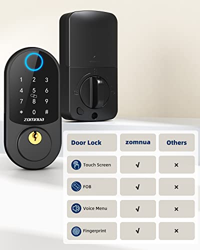 Fingerprint Deadbolt Lock, Zomnua Keyless Entry Door Locks With Keypads - Front Door Smart Lock With Touchscreen, Auto Lock, Electronic Digital Deadbolt With Fobs,Anti-Peeking Code,Black #TOP2