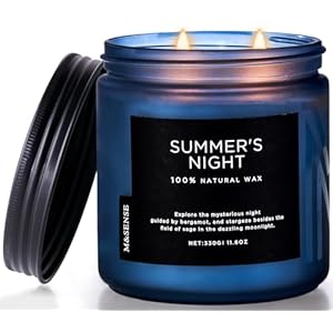 M&SENSE Summer’s Night Scented Candle, 330g Natural Soy Jar Candle for Home, Medium 2 Wick Candle Gifts for Men, Up to 70 Hours Burn time, Manly Candles for Bedroom