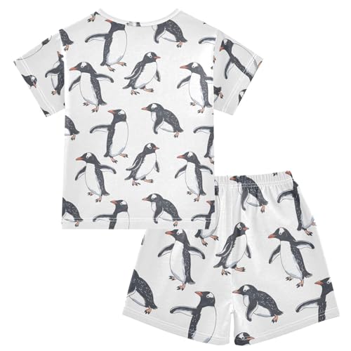 ALAZA Penguin on White Cartoon Pajamas Short Sleeve 2 Piece Sleepwear Top and Bottom Pajama Set Unisex2
