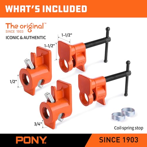 Image of PONY ORIGINAL 2-Pack 52 Wood Gluing Pipe Clamp Fixture for 1 /2 Inch Black Pipe
