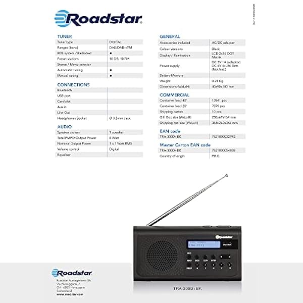 Radio portatile DAB / FM Roadstar TRA300D BK