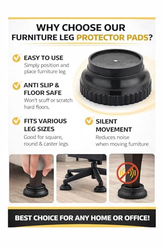 Image of Furniture Pads, Heavy Duty Plastic Floor Protector Pads for Refrigerator, Bed, Sofa, Almirah & Cupboard, Fridge Stand | Durable Anti-Slip Washing Machine Stand (Pack of 4, Round)