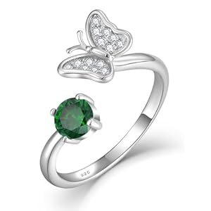 Butterfly Rings Sterling Silver Open Adjustable Bypass Ring Birthstone Jewelry for Women