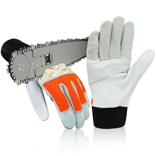 Intra-FIT Chainsaw Gloves Saw Protection on Left Hand Back, Cut-Resistance Gloves EN ISO 11393-4, Class 0, Cowleather Palm