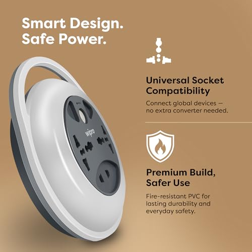 Image of Wipro North West Flex Box Extension Cord with 2 Universal 3 Pin Socket & 1 Units of 2 Pin Sockets, with Master Switch & Indicator | 5 mtr Long Copper Wire | Power Strip for Home, Office | Pack of 1