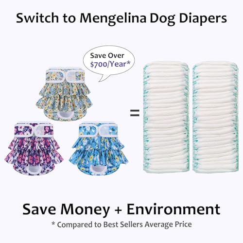 Image of Reusable Dog Diapers Female 3 Pack Washable Highly Absorbent Doggy Diapers Female, Flexible Doggie Diapers, Leak-Proof Durable Puppy Diapers for Dog Period Heat Incontinence Potty Training, XS