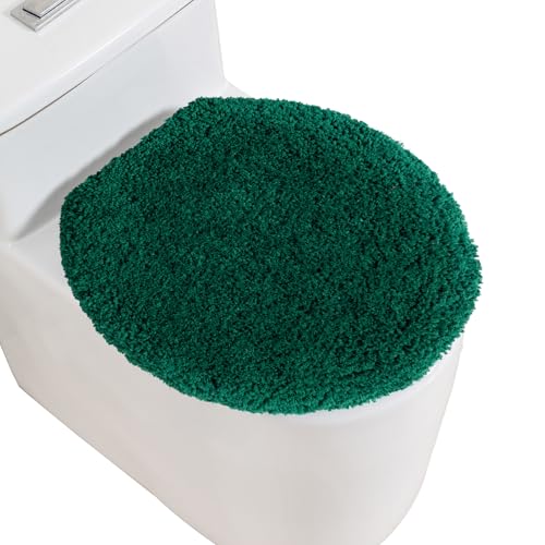 Image of Microfiber Toilet Lid Cover, 17.5 inchx15 inch Fits Round Oblong and Elongated | Toilet Seat Covers for Bathroom, Machine Washable, Decorative Fuzzy fur Look Round Toilet Seat Cover Extra Soft Absorbent