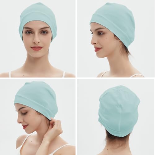 Image of vidsel 100% Cotton Skull Caps Beanie Night Cap Sleep Hats for Men Women | Breathable,Soft,Lightweight Skully Cap,Running Beanie Cycling Helmet Liner,Wicking Head Cover,CPAP Chemo Bald Cap