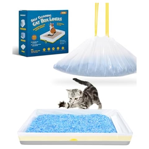 KONE 45 Count Litter Box Liners, Pet* Scoopfree Self-Cleaning Box Liners, Automatic Kitty Litter Bags, Thickened & Leak-Proof Drawstring Cat Litter Waste Bags, Disposable Refill Tray Rectangle Bags Cover
