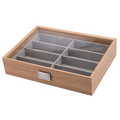 mixed24 Holz Brillenkoffer für 8 Brillen Sonnenbrillen extra großes Sichtfenster aus Echtglas Brillenaufbewahrung Brillenbox Brillenkiste Brillenpräsentation Cover