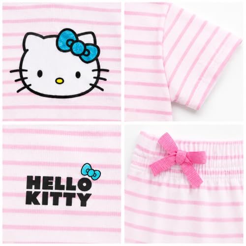 Image of Hello Kitty Girls Short Set - 2 Piece Short Sleeve Graphic Tee and Shorts Clothing Outfits (Sizes: 2T-12)