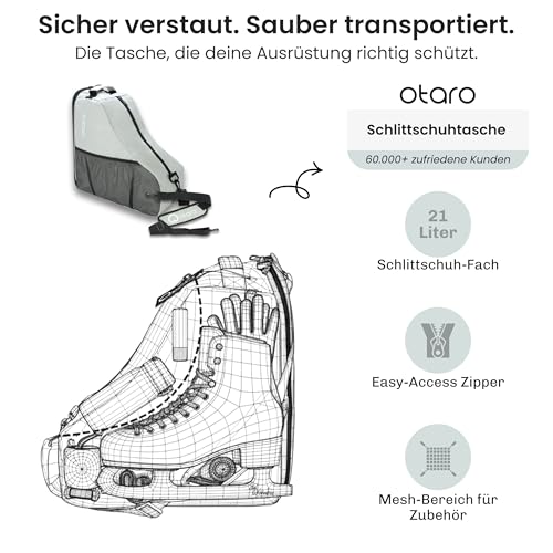 Otaro Schlittschuhtasche (hellgrau) – Wasserabweisende & robuste Schlittschuh Tasche | Für Kinder & Erwachsene, Inliner Tasche, für Eiskunstlauf- und Eishockey-Zubehör geeignet