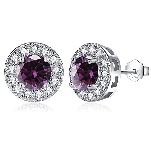 MASOP Ohrstecker Silber 925, Geburtsstein Amethyst Ohrringe Runde Zirkonia Schmuck Geschenke für Frauen Damen Mädchen zum Geburtstag