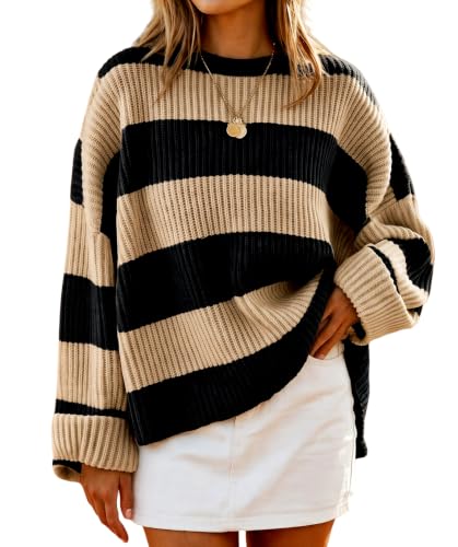 Image of Simier Fariry Womens Fall Winter Long Sleeve Oversized Striped Sweater