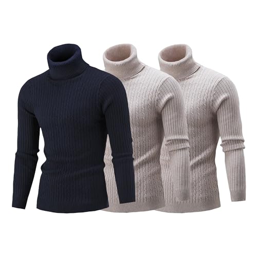 JEKE-DG Men's Basic Solid Slim Fit Pullover Ribbed Turtleneck Warm Sweater Casual Knitted Lightweight Sweaters