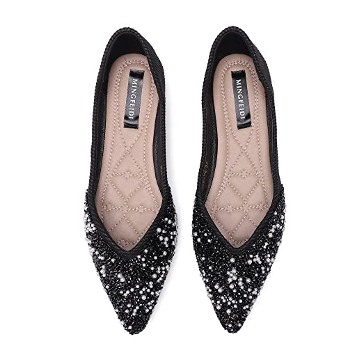 Anxle Women's Pointed Flat Shoes Non Slip Comfort Slip On Breathable Wedding Dress Bling Rhinestone Walking Flats Shoes Black 10 #TOP5