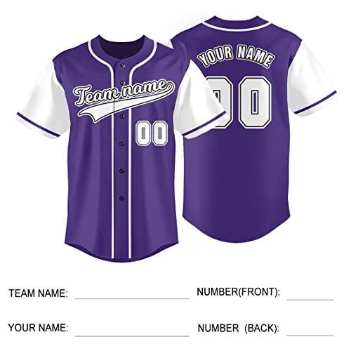 Camiseta personalizada de béisbol púrpura con botones, uniforme deportivo con nombre y número para hombre y mujer, talla S-7XL miniatura 5