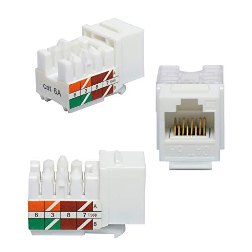 Vce Rj45 Cat6A Keystone Jack Ul Listed 25-Pack, 10 Gbps Slim Profile Modular Ethernet Jacks Insert 110-Type Utp 90-Degree, White #TOP1