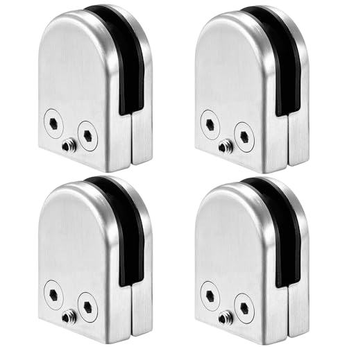 GmeDhc 304 para Cristal de Acero Inoxidable, 4 Piezas Abrazaderas de Vidrio Cuadrado, Acabado Cepillado, Abrazaderas de Cristal para Barandilla Estante Pasamano, Plata