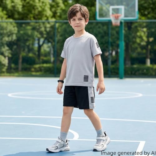 Image of Toddler Boys Clothes Mesh Athletic Summer Short Sleeve T-Shirt and Shorts Kids Outfit Set 3-10 Year