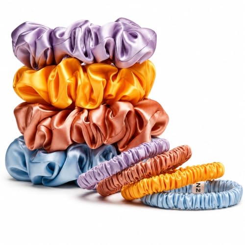 Clementine Organic Silk Scrunchies, 4 Skinny + 4 Midi, GOTS Certified