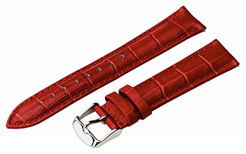 Clockwork Synergy - 2 Piece Ss Leather Classic Croco Grain Interchangeable Replacement Watch Band Strap 13mm - Solid Red - Men Women